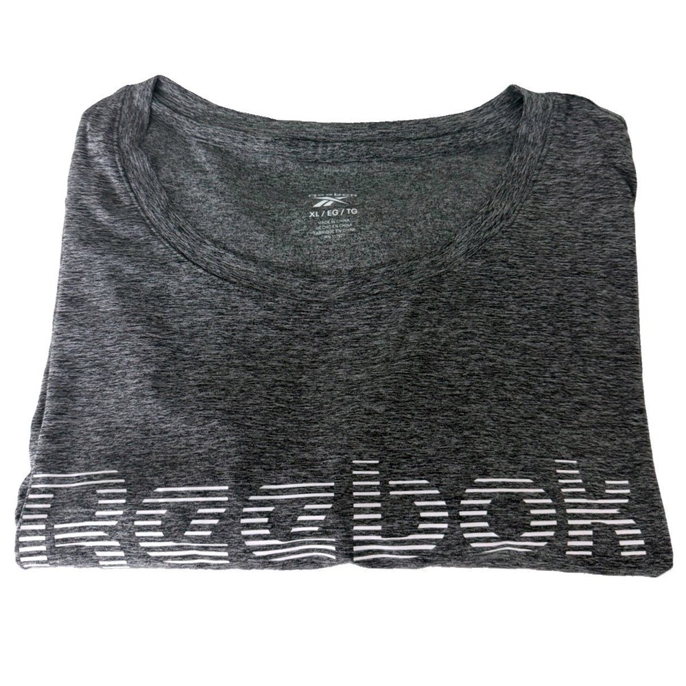 Reebok Women's Lined Lockup Glow T-Shirt Black Heather Short Sleeve Size L New